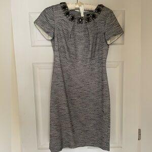 Ann Taylor Gray Textured Midi Dress with Jeweled Neckline